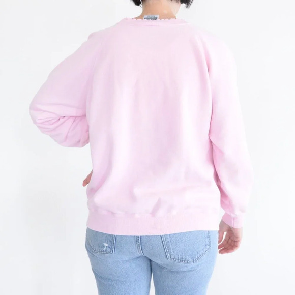 Vintage Hanes Pink With Cut Out Quilted Flower Design Crewneck Sweater XL - Picture 3 of 14
